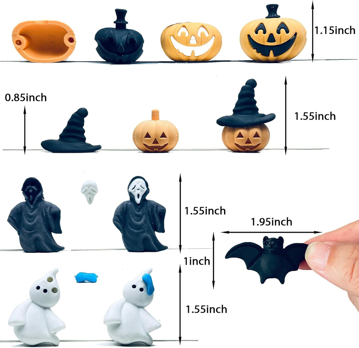 Kleeblatt Halloween erasers for kids shaped like pumpkins, ghosts, bats, skulls and cats - view 23