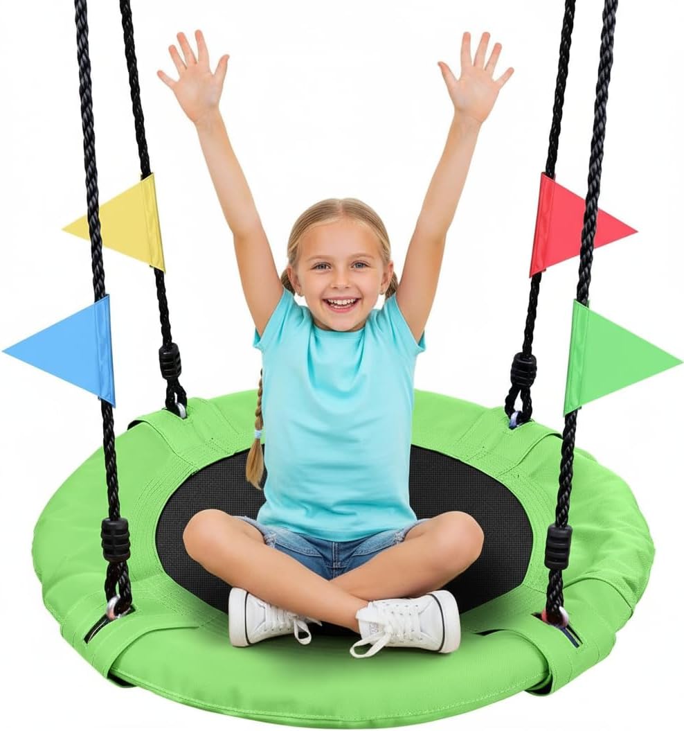 Odoland 24 inch Chidren Tree Swing Net Swing Outdoor Kid Platform - Green