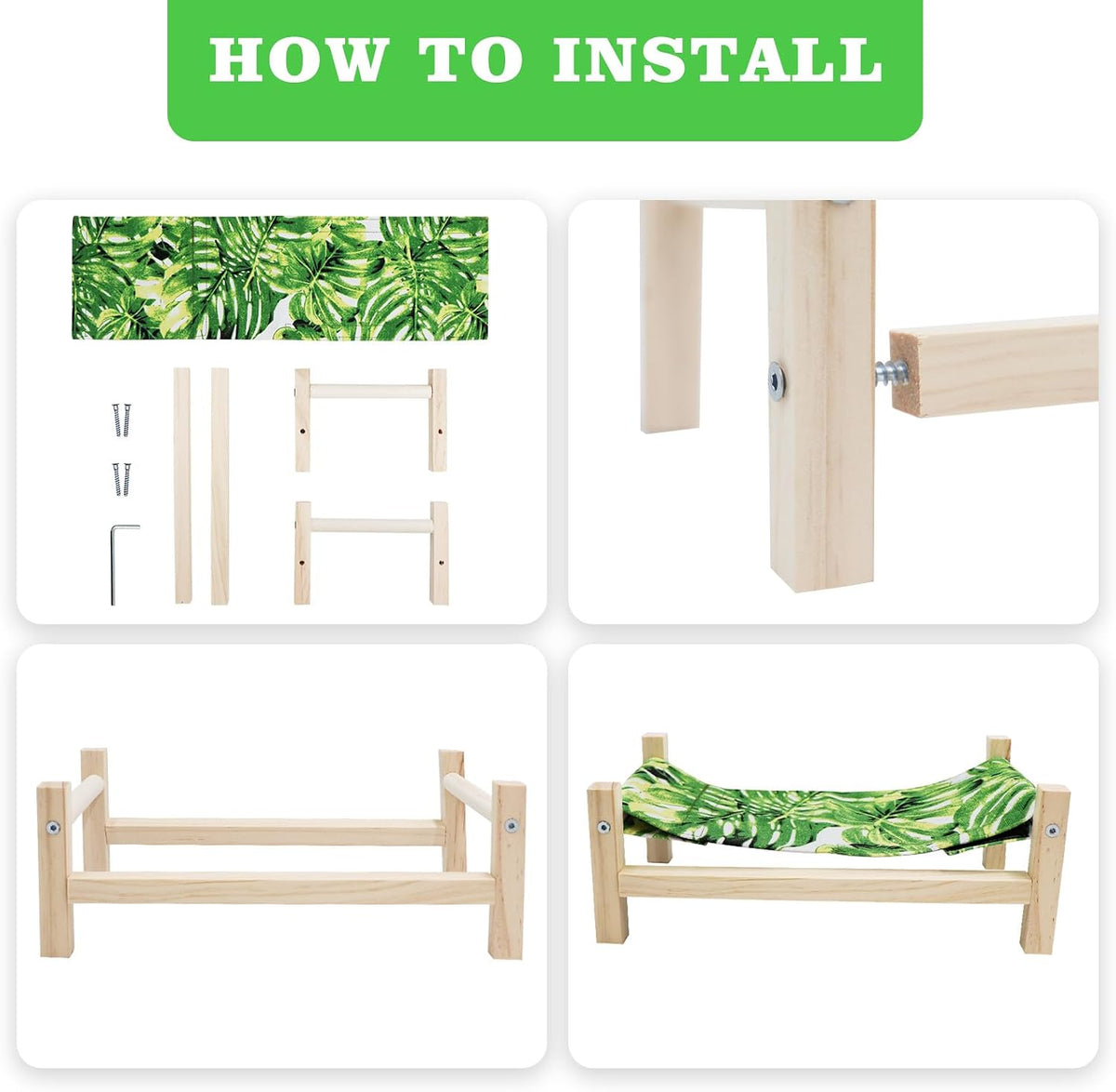 Bearded Dragon Bed, Wooden Reptile Sleeping Hammock - Small / Green 1 - image 4