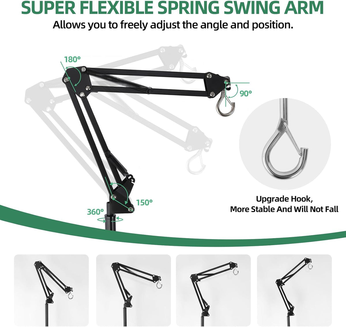 Dual Reptile Lamp Stand, 360°Rotatable Flexible Arms - 15.7-73.6inch - image 4
