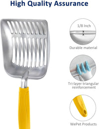 Cat Litter Scoop, Aluminum Alloy Sifter, Kitty Metal Scooper - Small / FLAT Aluminum \ #04 Yellow Handle - image 4