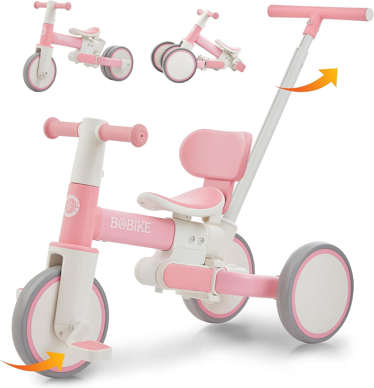 Bobike 5-in-1 toddler tricycle with push handle and seat backrest in purple
