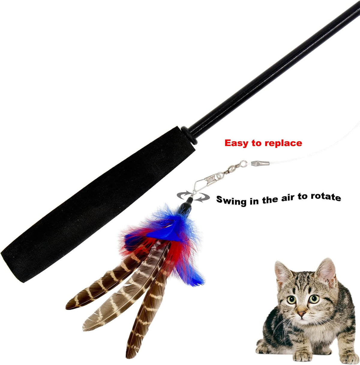 Cat Feather Toys Refills, 6 Pieces Handmade Da Bird Feathers Refill, Cat Wand Replacement Feather - A-6 PCS Feather Refills - image 3