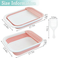 Fhiny Cat Litter Box Portable Shallow Litter Box 17.7"x13.4"x4.9" Foldable Cat Toilet with Scoop Open Kitty Potty Pan with Litter Drop Pedal Easy to Clean Travel Kitten Toilet(Pink)