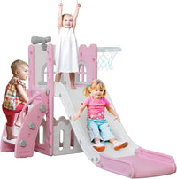 MOCUTEEN toddler slide with climber, basketball hoop, telescope and wide wave slideway