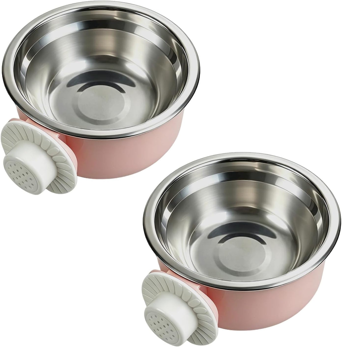 2Pcs Pets Lightweight Stainless Steel Bowl - Pink-Medium