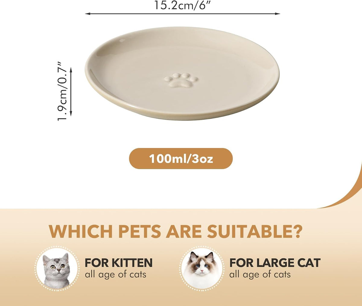 Elevated Cat Bowls, Cat Food and Water Bowl Set - Vintage Latte / 3 Dishes - image 2