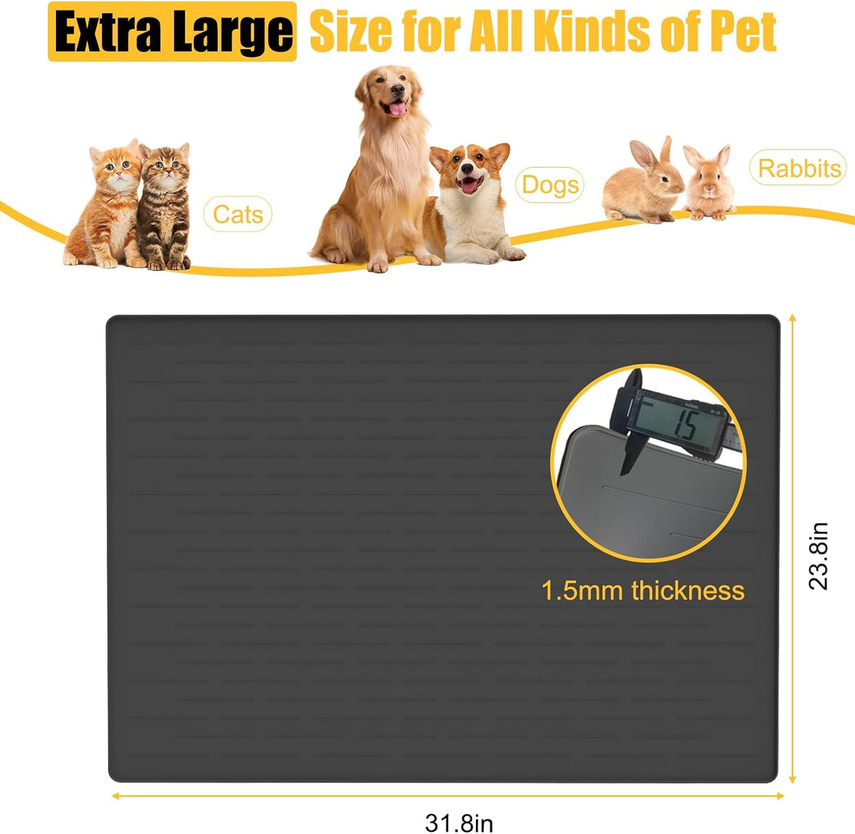 51.2"x25.6" Largest Dog Food Mat - Dark Gray / 31.8"L x 23.8"W - image 2