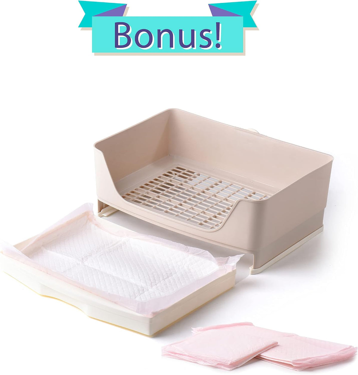 CalPalmy X-Large Rabbit Litter Box with 10PCS Bonus Pads, Drawer - Large (10pcs Pee Pads) / Cream - image 2