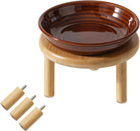 Elevated Cat Bowls, Ceramic Cat Bowl with Bamboo Stand Wide Opening – Essentials for Cats - Brown / Stripe x1 + Bamboo