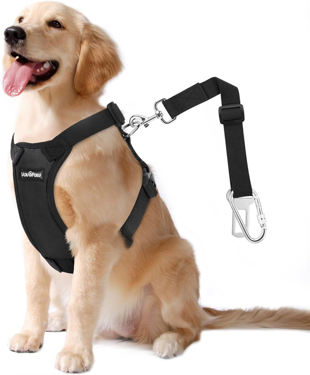 Dog Seat Belt Vest Harness for Car - Black / XXL (Chest: 30.7-51.2", Neck: 16.1-26.4")