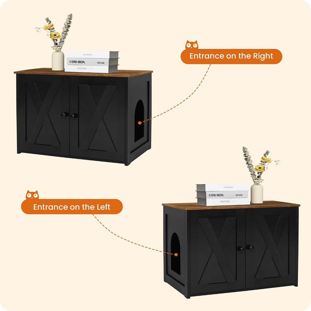 Cat Litter Box Enclosure, Hidden Litter Box Furniture - Black+Warm Brown - image 3