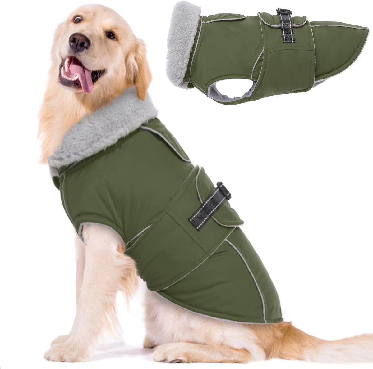 Dog Coats for Large Dogs Waterproof Dog Jacket with Adjustable Fit – Essentials for Dogs - 2XL / Army Green