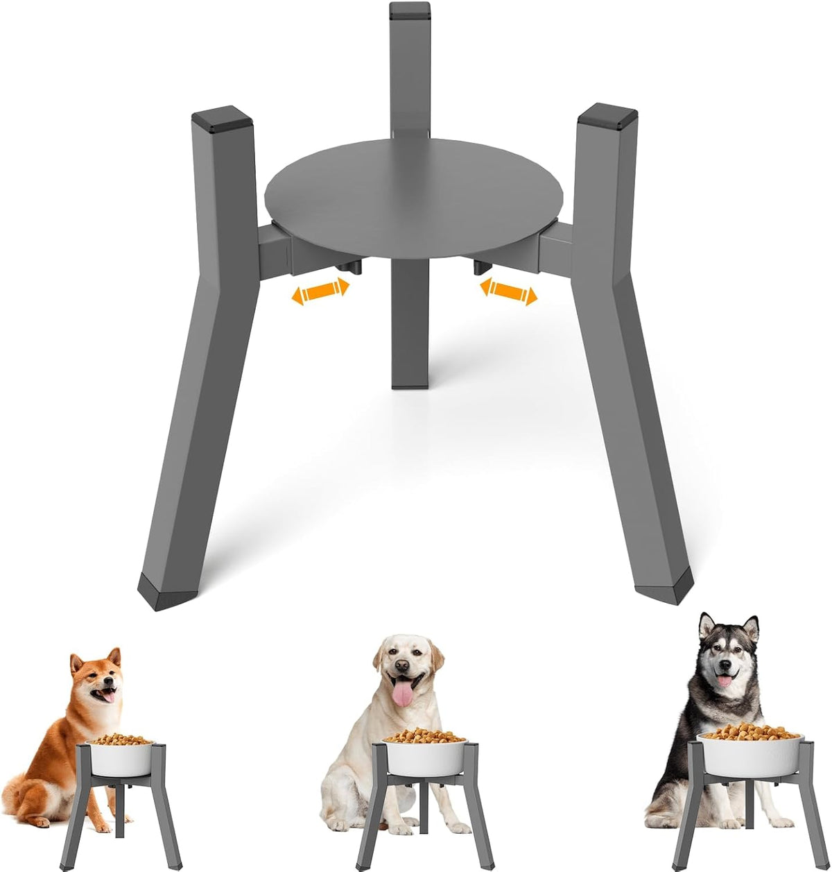 Dog Bowl Stand for Medium & Large Dogs, Adjustable Width 7-10.7" - Height: 11", Width: 7-10.6" / Grey with Tray