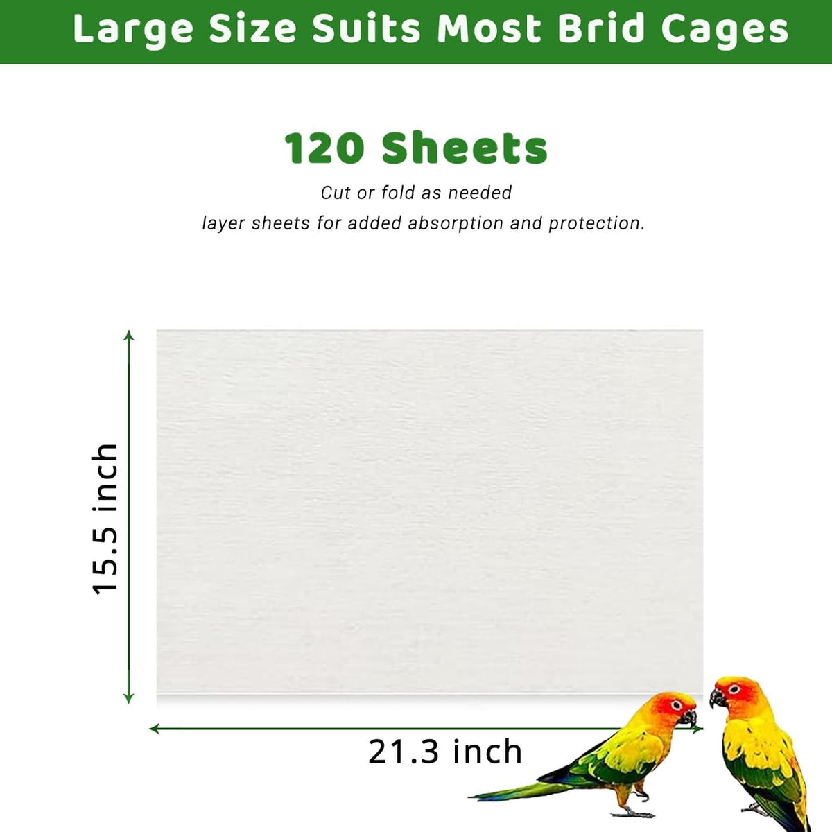 ZIQON 120 Pcs Bird Cage Liner Papers Big Size Cage Paper Liners - 21.3*15.5 inch / White - image 2