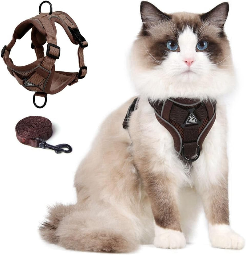 Skmeditec Cat Harness and Leash Set: Upgraded Escape Proof Vest - Brown / L