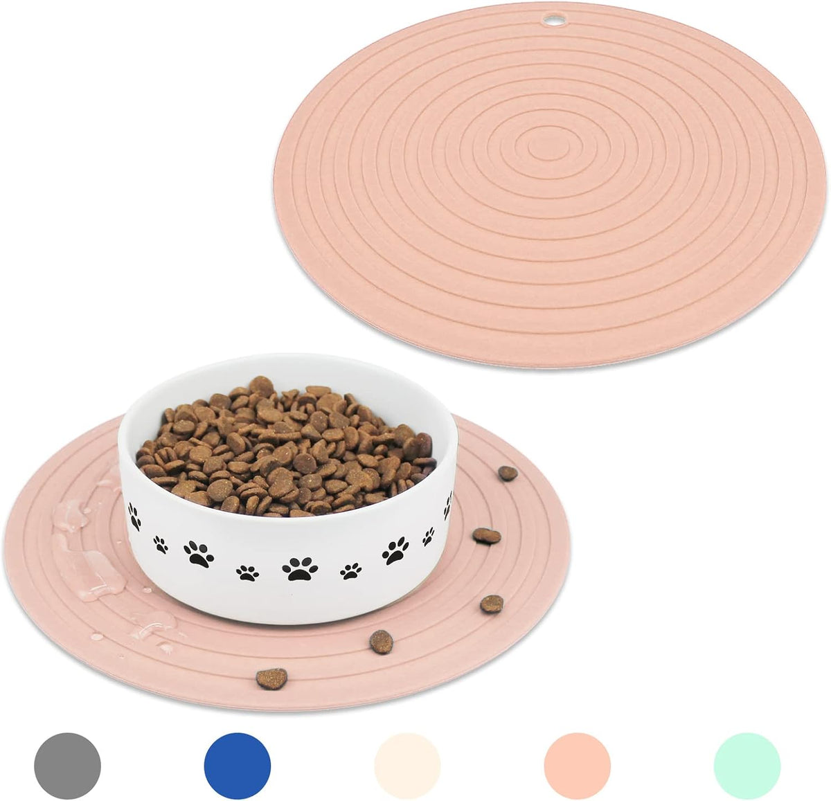 Pet Food Mat for Dog and Cat Placemat 2 Pcs - 9.5"L x 9.5"W / Pink