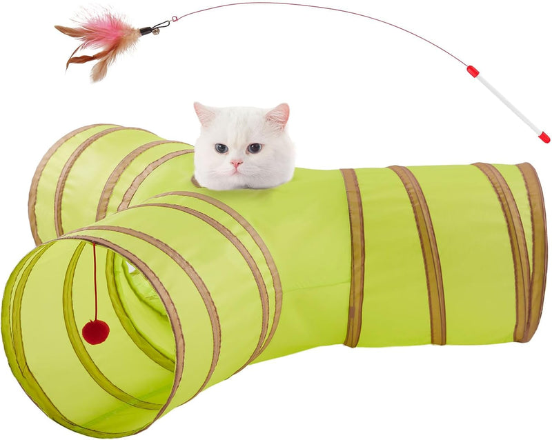 Cat Tunnels for Indoor Cats 3 Way Play Toy Kitty Tunnel Peek Hole Toy - 31.5"L x 21.5"W x 11"H / Sage Green