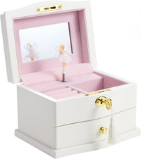 Ballerina Musical Jewelry Box with Mirror for girls，Kid's Jewelry - white-large
