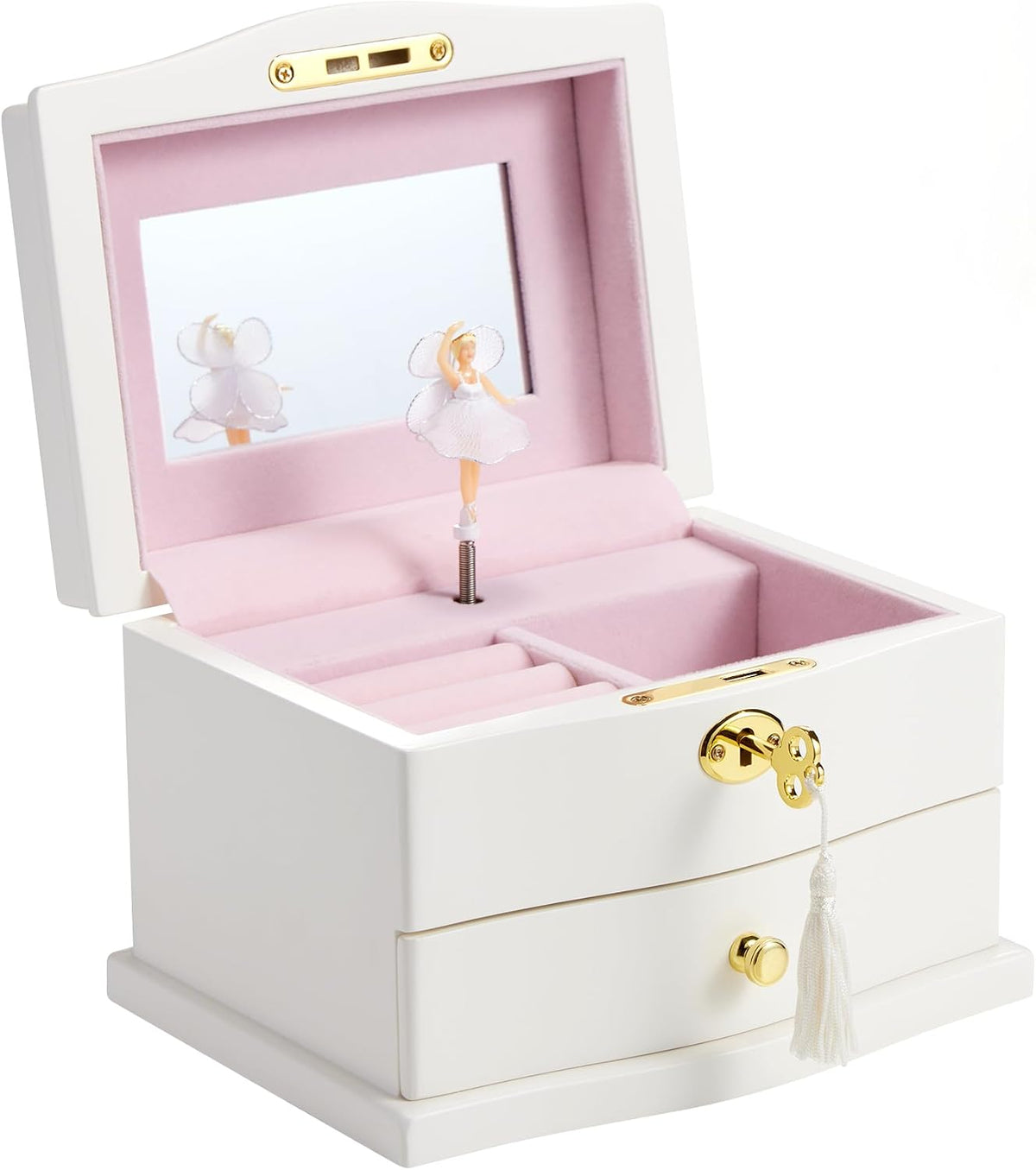 Ballerina Musical Jewelry Box with Mirror for girls，Kid's Jewelry - white-large