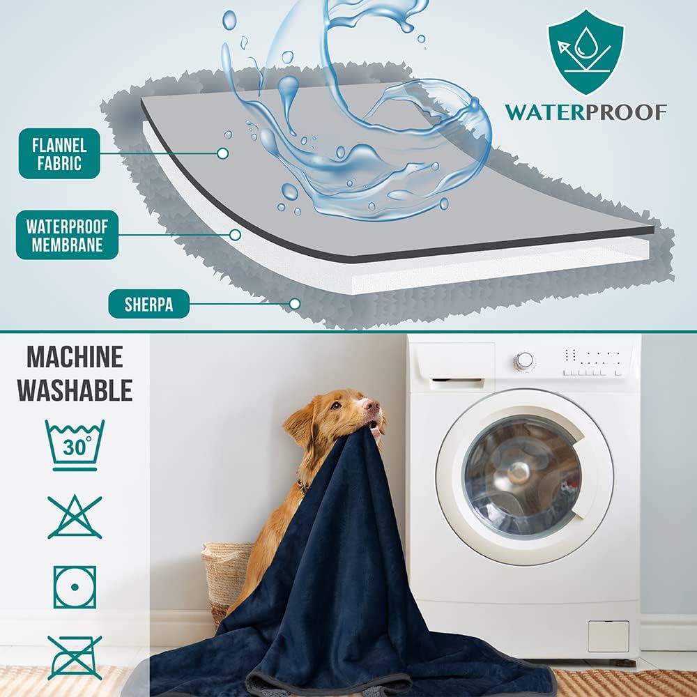 PetAmi Waterproof Dog Blanket Puppy Couch Bed Cover Queen 90x90 - Navy/Gray / Large (40x60) - image 3