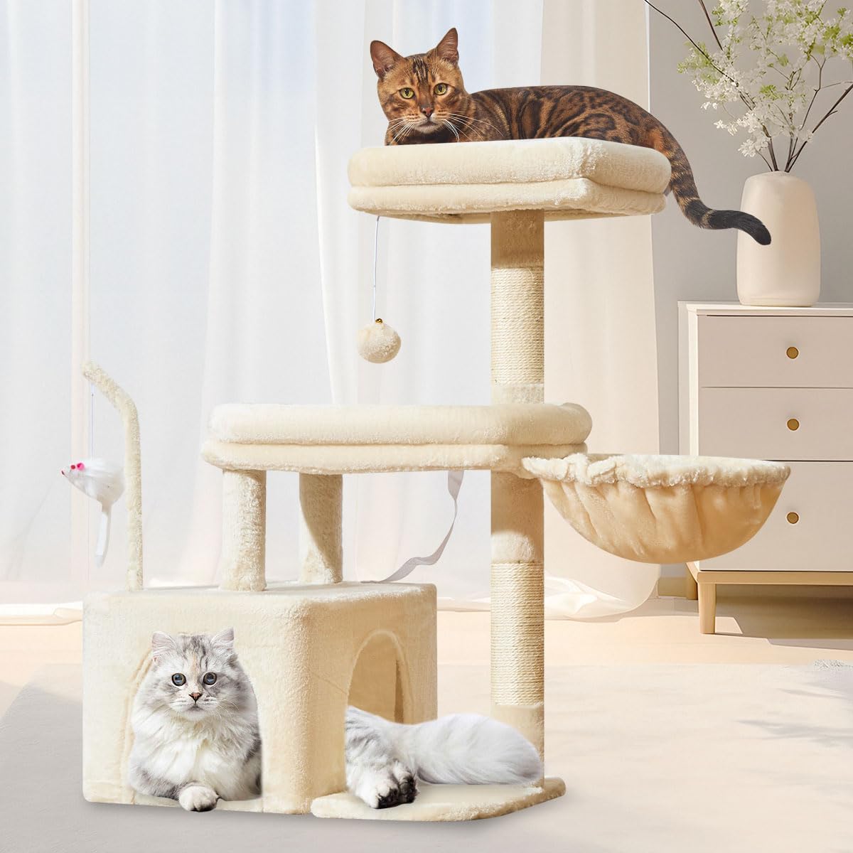 Taoqimiao 32.2in Cat Tree with Toy - Beige / 32.2 inch