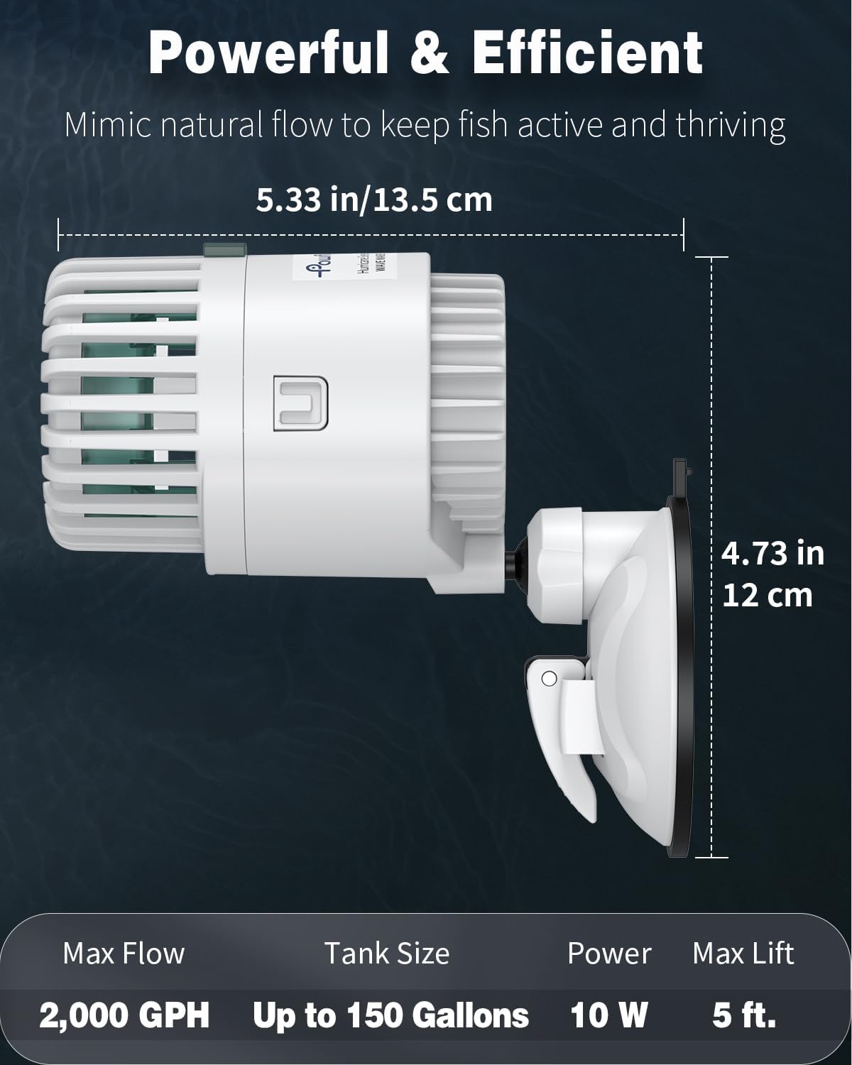 Pawfly Wave Maker for Aquarium, 800 GPH 3W Aquarium Powerhead - for Tanks up to 150 Gallons - image 2