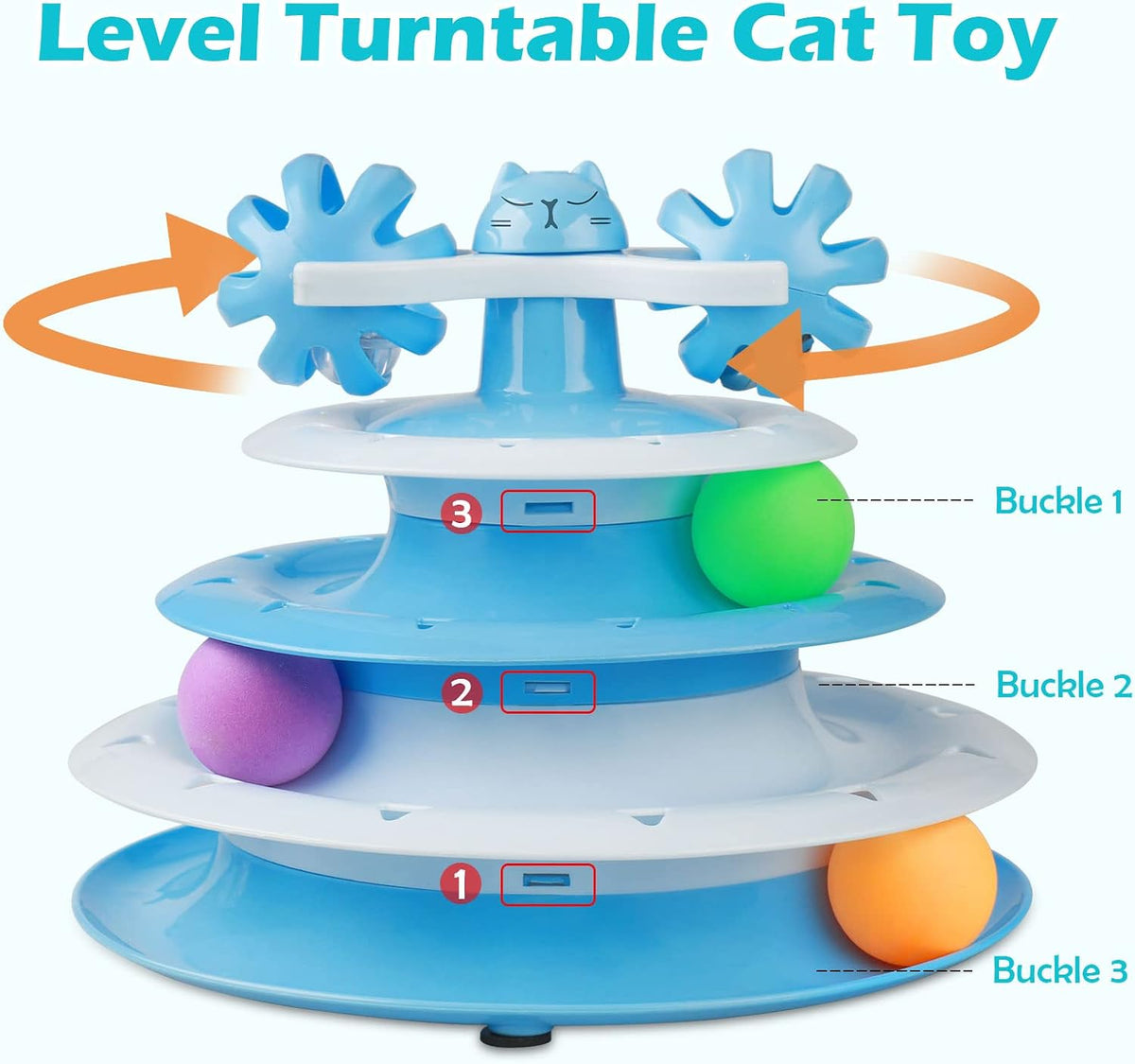 UPSKY Cat Toy Roller 3-Level Turntable Cat Toys with Six Colorful - C-Gradient Blue - image 3