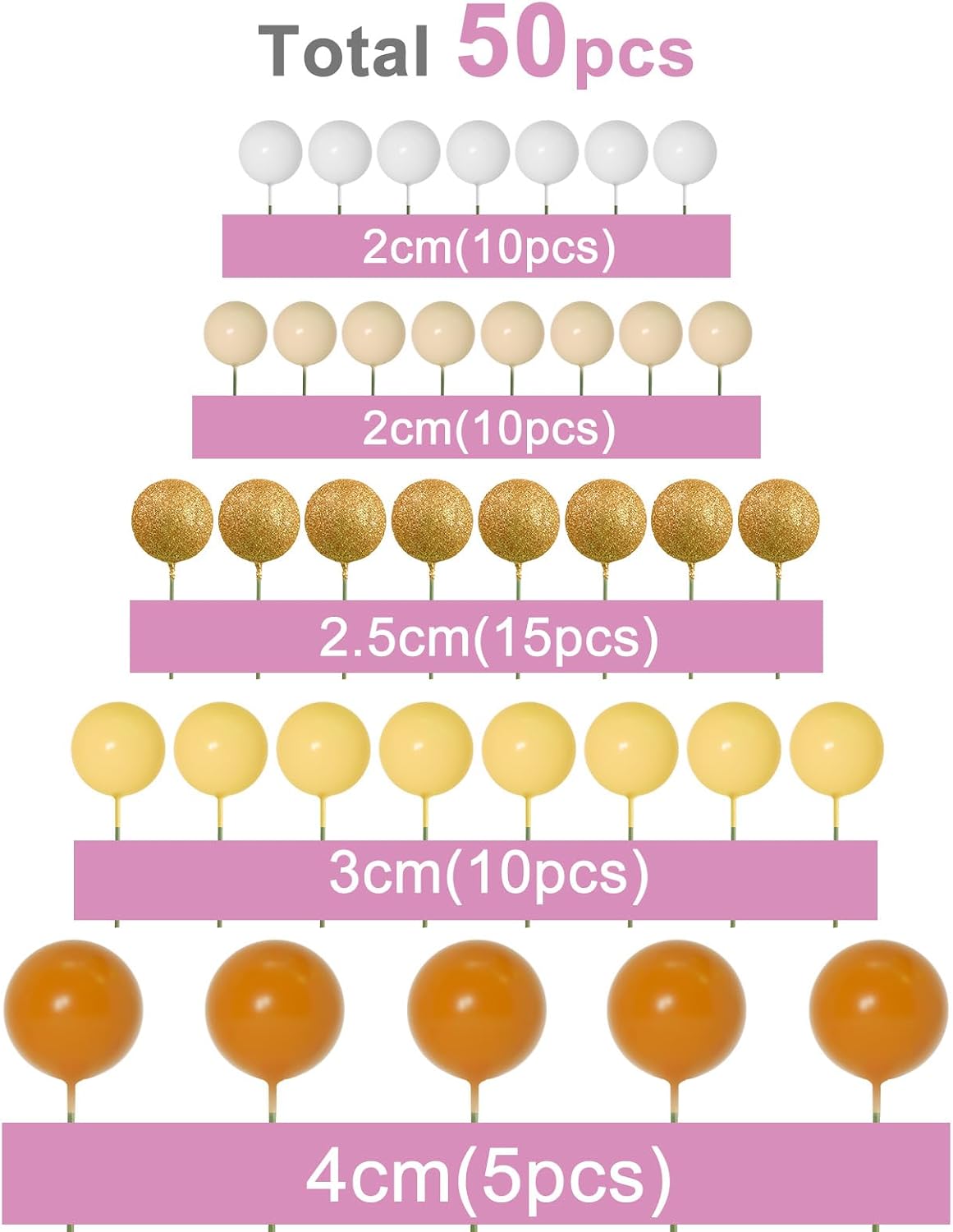 ASTARON 50 Pcs Ball Cake Topper Sticks Mini Balloons for Cake - Orange Yellow Series - image 2
