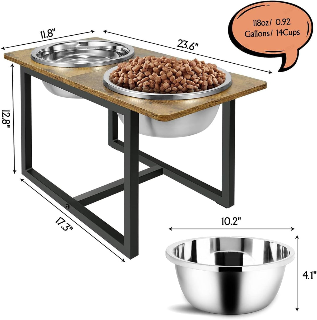 Spacnom Elevated Dog Bowls - Rustic Brown - image 2