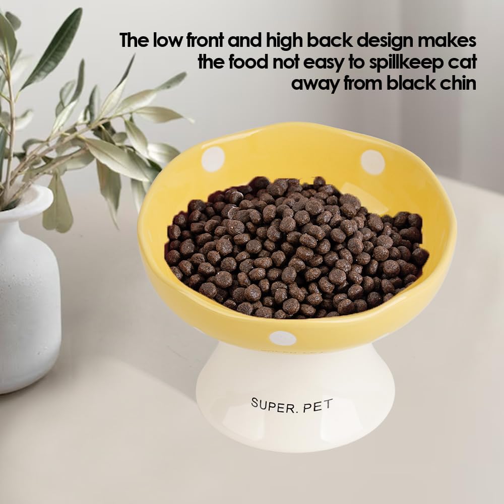 Red Mushroom Cat Bowl, Elevated Ceramic Bowl for Cats – Essentials for Cats - Yellow - image 4