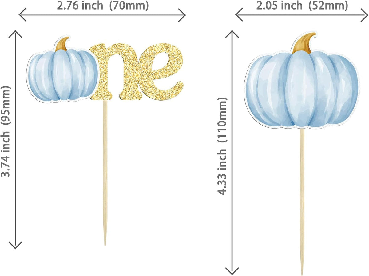 Gyufise 24Pcs Pumpkin Oh Baby Cupcake Toppers Pink Fall Pumpkin - Blue 4 - image 2