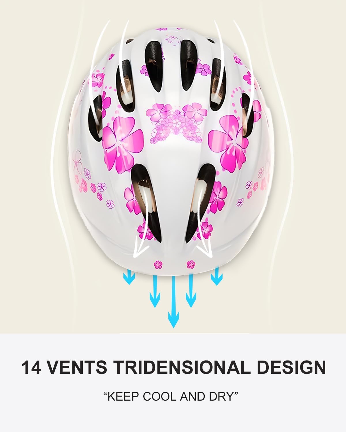BeBeFun girls bike helmet in pink with 12 air vents and adjustable fit knob, ages 3 to 10 - view 24