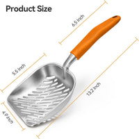 Cat Litter Scoop, Kitty Metal Scooper with Long Handle – Daily Care for Cats - Large / Orange - image 2