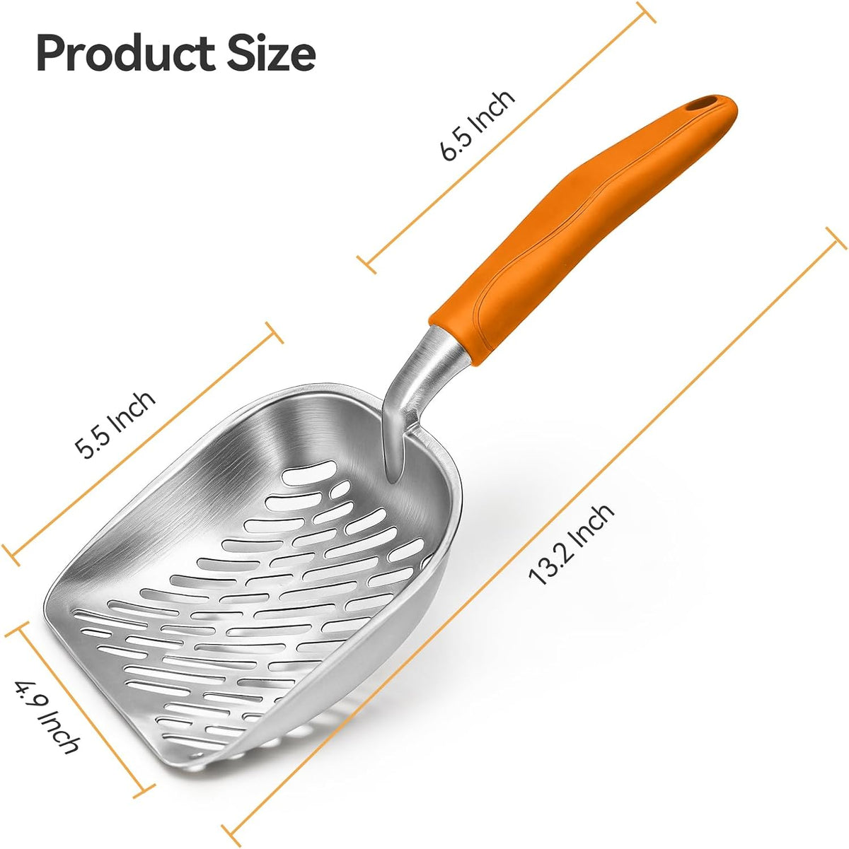 Cat Litter Scoop, Kitty Metal Scooper with Long Handle – Daily Care for Cats - Large / Orange - image 2