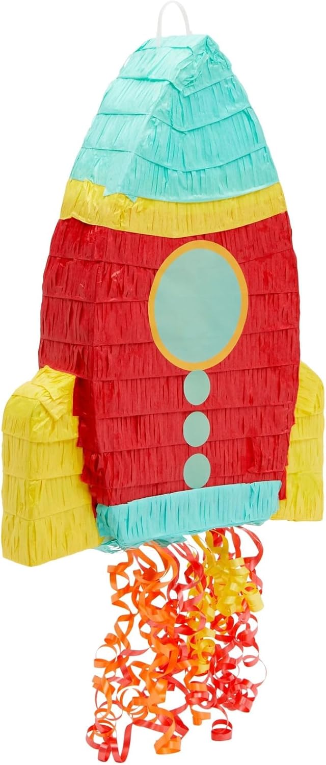 BLUE PANDA Rocket Ship Pull String Pinata for Space Birthday