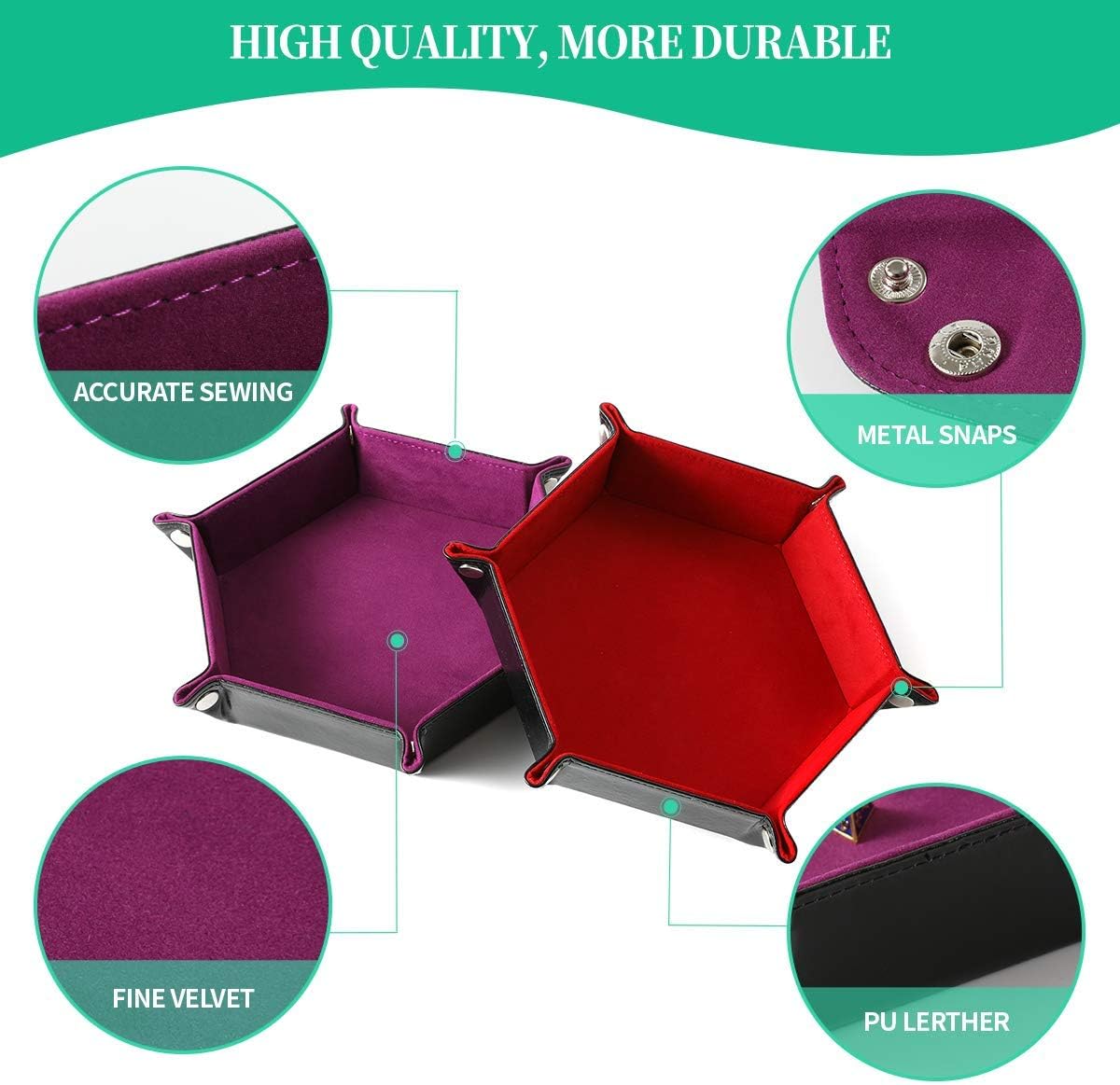 Grajar 2 Pcs Portable Folding Dice Rolling Tray Set for RPG DND Table - Red and Violet - image 3
