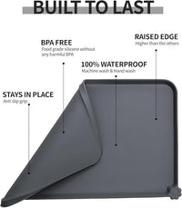 Waterproof Pet Feeding Mat with High Raised Edges, Heavier and Thicker Placemats for Cat Dog Water Bowl with BPA Free, Dogs Cats Food Mats for Messy Drinkers to Prevent Spill and Protect Floors