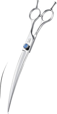 JASON 8" Curved Dog Grooming Scissors Ergonomic Pets Cats Trimming Shears with Offset Handle and a Jewelled Screw for Right Handed Groomers Long Sharp Comfortable