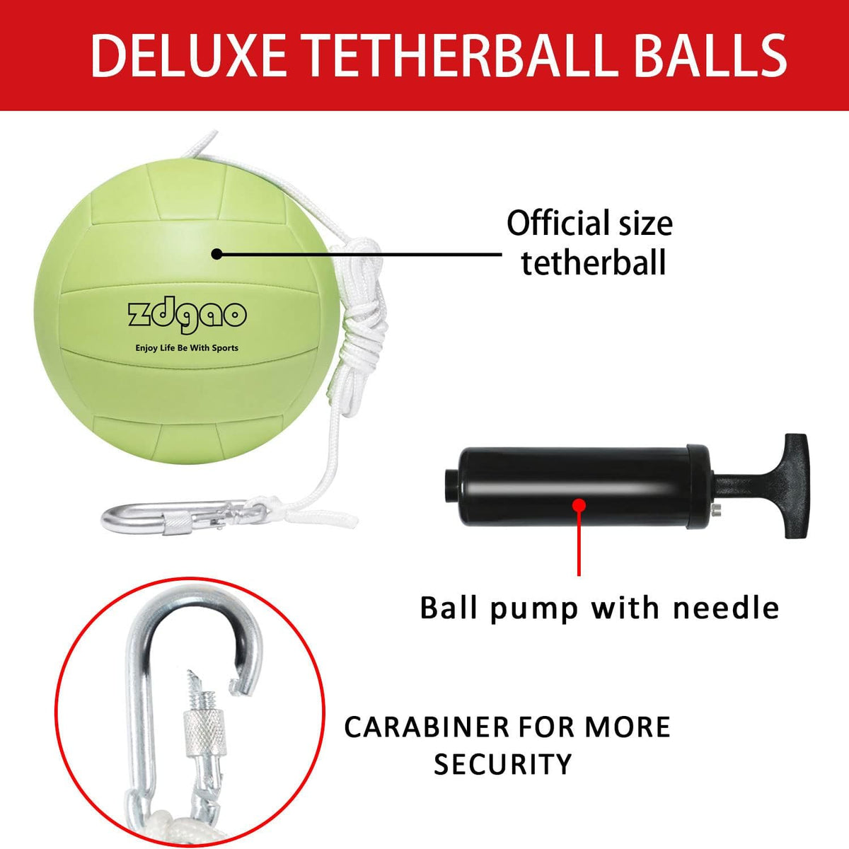 YDDS glow in the dark tetherball with rope, carabiner and ball pump - view 3