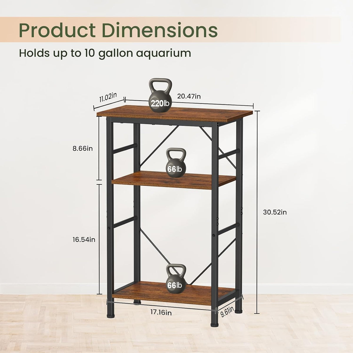 Snughome 10-20 Gallon Fish Tank Stand - Rustic Brown / 10 Gal-3 Tier - image 3