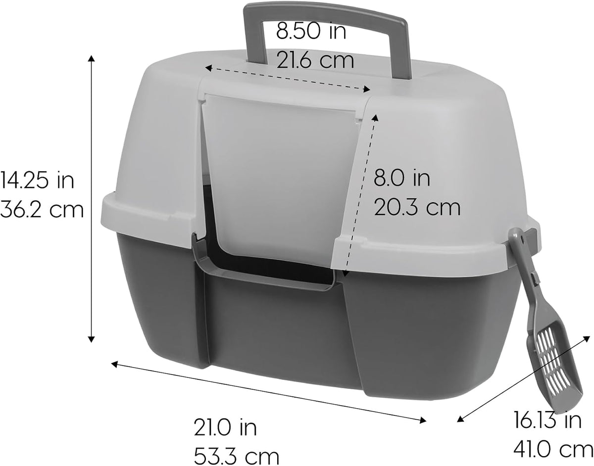 IRIS USA Large Front Door Cat Litter Box, Walk-in Entry - Corner Enclosed / Dark Gray w/ Scoop - image 2