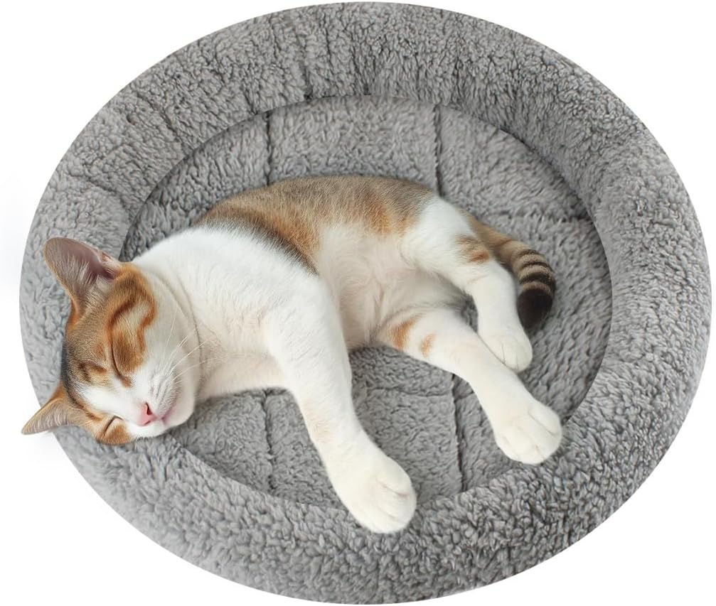 Enjoying Cat Mat Bed 16" x 22" Pet Bed with Pillow Around for Dogs - Small(Round)