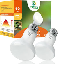 Reptile Heat Lamp Bulbs, Simulate Natural Sunlight Heat Light Bulb, 2 Pack 100W Amphibian Terrarium - Basking Bulb / 2*50