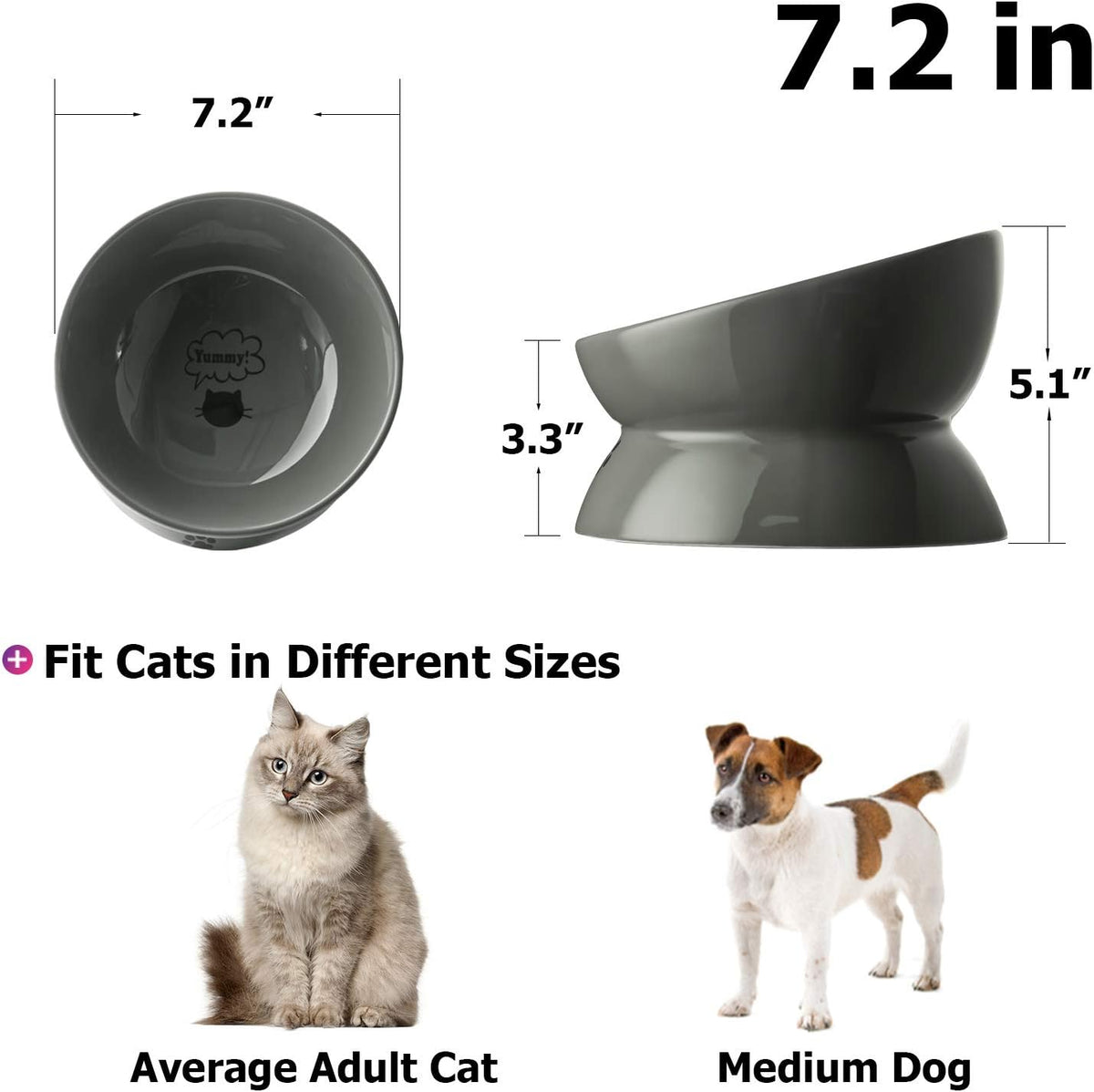 Y YHY Cat Bowl Anti Vomiting, Raised Food Bowls - 7.2 Inches / Grey - image 2