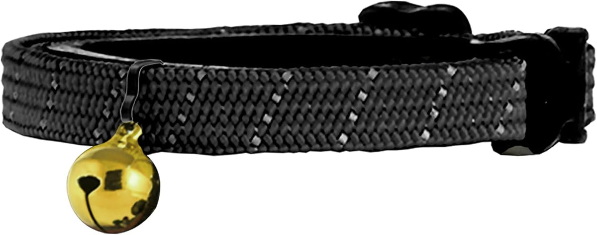 Reflective Breakaway Cat Collar with Bell, Safe Design - Black