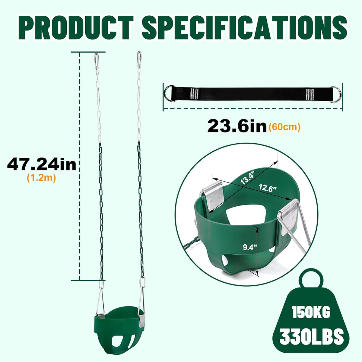 Perantlb toddler swing set with high back bucket seat and swing seat hanging from a tree - view 26