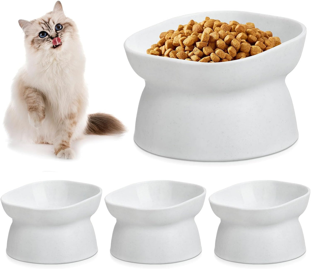 4 Pieces Plastic Tilted Elevated Cat Bowls Raised Cat Food Bowls - White