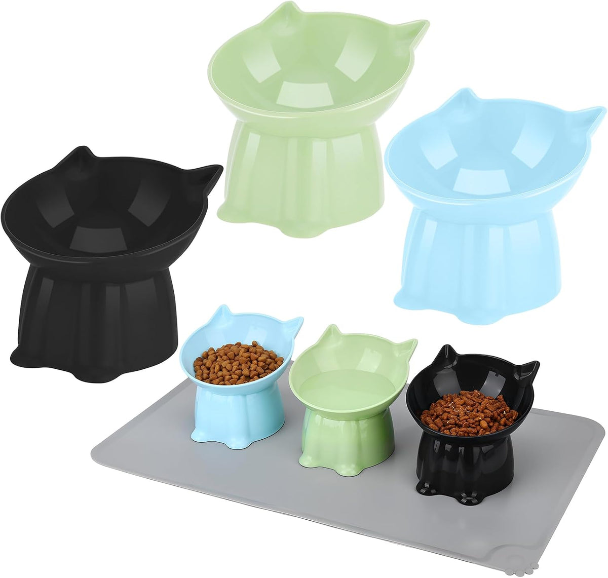 3 Pcs Raised Cat Bowl 15° Elevated Cat Food Bowl Tilted Cats Bowls - Blue, Black, Green