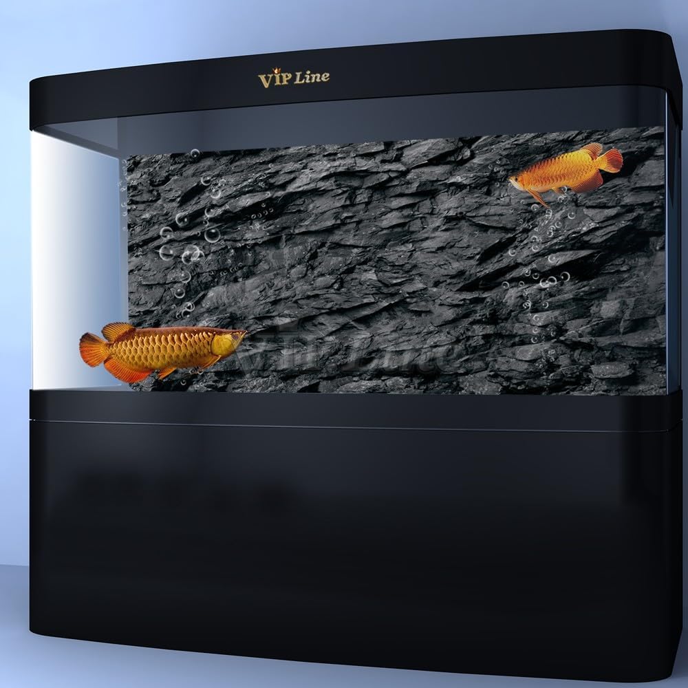 VIP. LINE 3D Effect Black Stone Texture Aquarium Background Poster - 30" x 18"/ 76 x 46cm